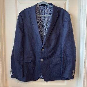 LAUREN RALPH LAUREN 46R Men’s Linen Blazer Sport Coat Navy Blue Paisley Lining